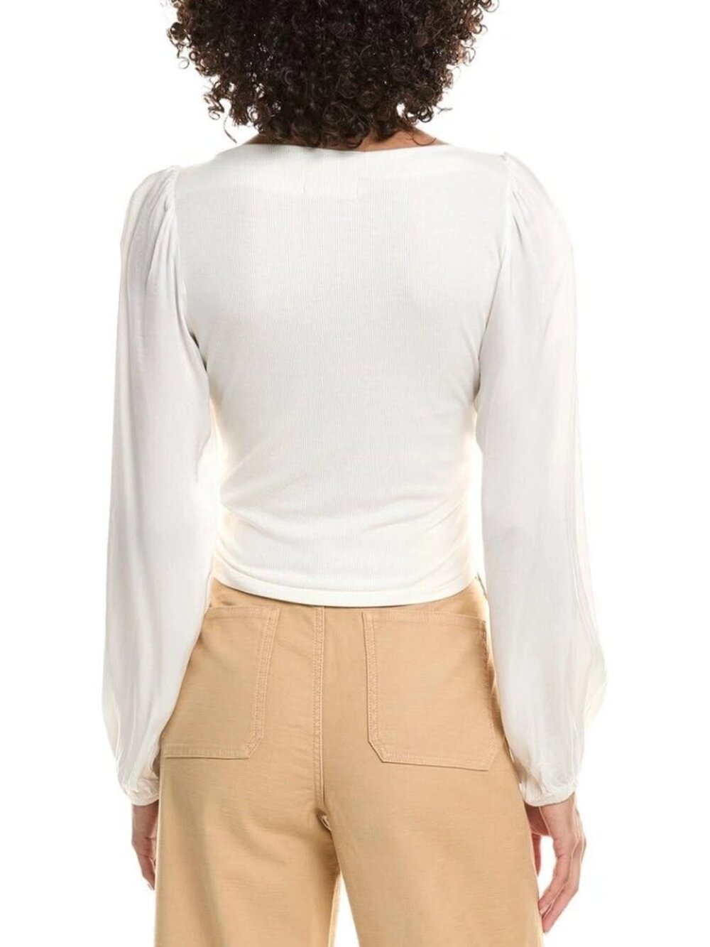 NWT BELLA DAHL White Flowy Sleeve Ruched Waist Long Sleeve Top Small - Picture 2 of 5